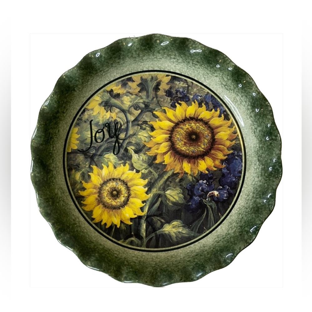"Joy" Sunflower Pie Plate 10 1/4" Stoneware Carpentree 2008 NWT